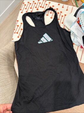 adidas Black Racerback Tank with Teal Accent Logo